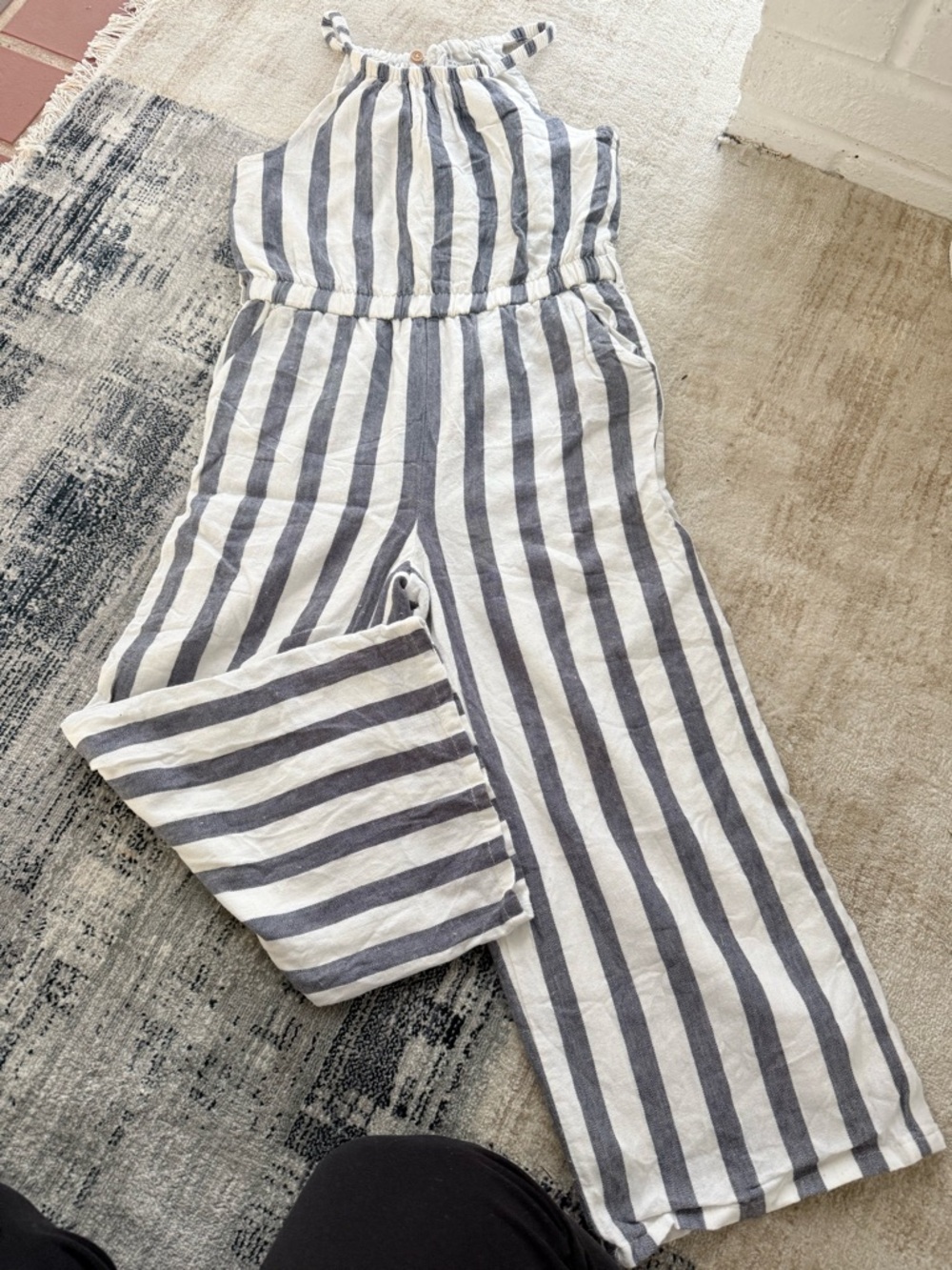 Striped Halter Kids One-Piece Bodysuit - White & Navy